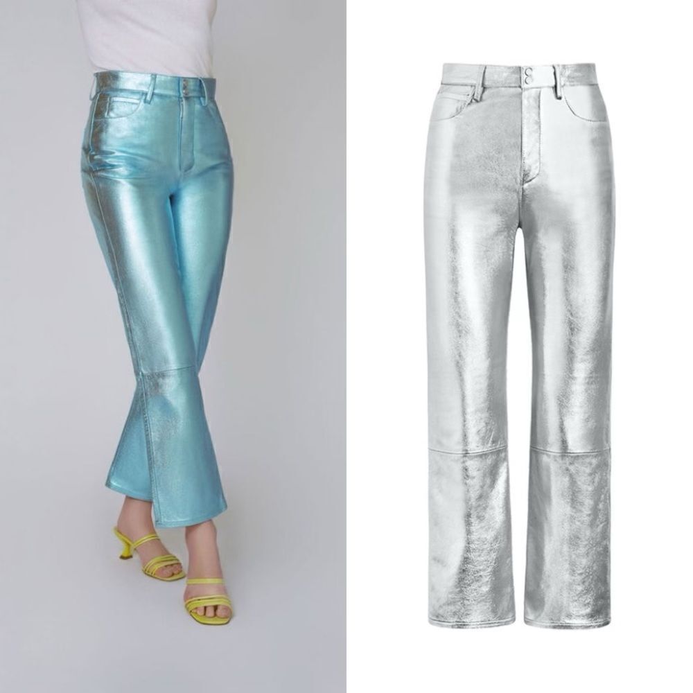 The Mighty Company The Queensway Lamb Leather Silver Pants Straight Leg Size 12